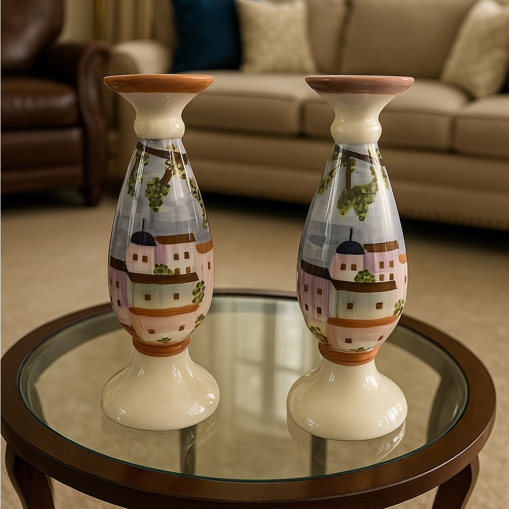 Hand-Painted Ceramic Candle Holders